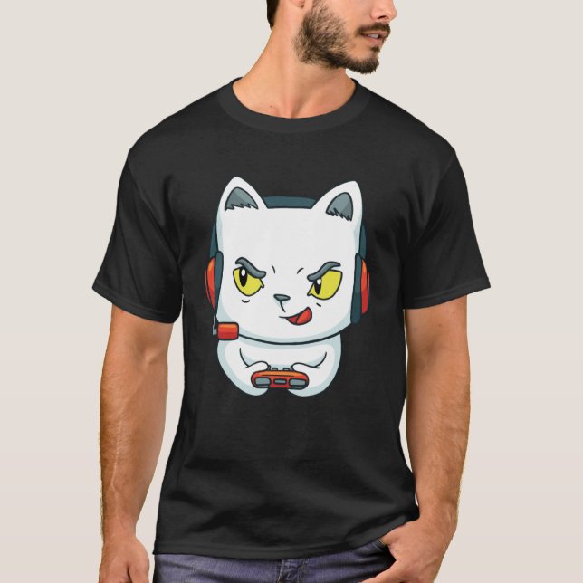 T-shirt Cute Gaming Cat Video Game (Devant)