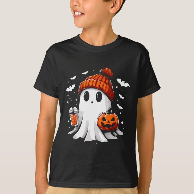 T-shirt Cute Ghost Boire Café Halloween Ghost Café (Devant)