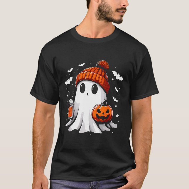 T-shirt Cute Ghost Boire Café Halloween Ghost Café (Devant)
