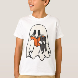 T-shirt Cute Ghost Chat Lecture Livre Saison Éffrayante Ha