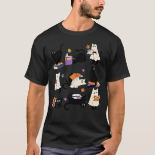 T-shirt Cute Ghost Chat Lecture Livres Lover Bookish Hallo