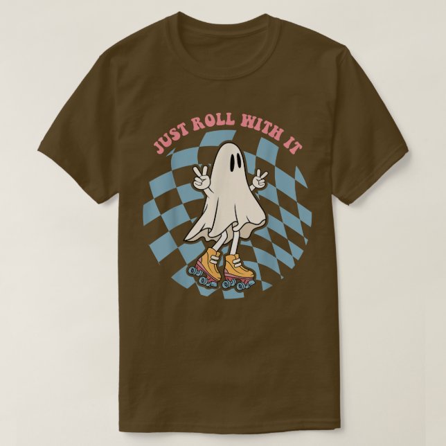 T-shirt Cute Ghost équitation sur Roller Skates Drôle Hall (Design devant)