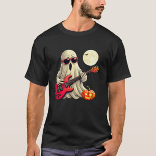 T-shirt Cute Ghost Jouer Guitare Halloween Guitare Citroui