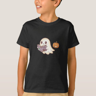T-shirt Cute Ghost Lecture Éffrayant Livre Halloween Dessi