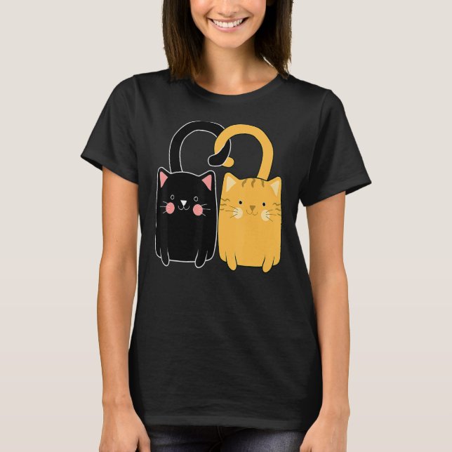 T-shirt Cute Ginger Chat Kitten Noir Aimer Valentines Jour (Devant)