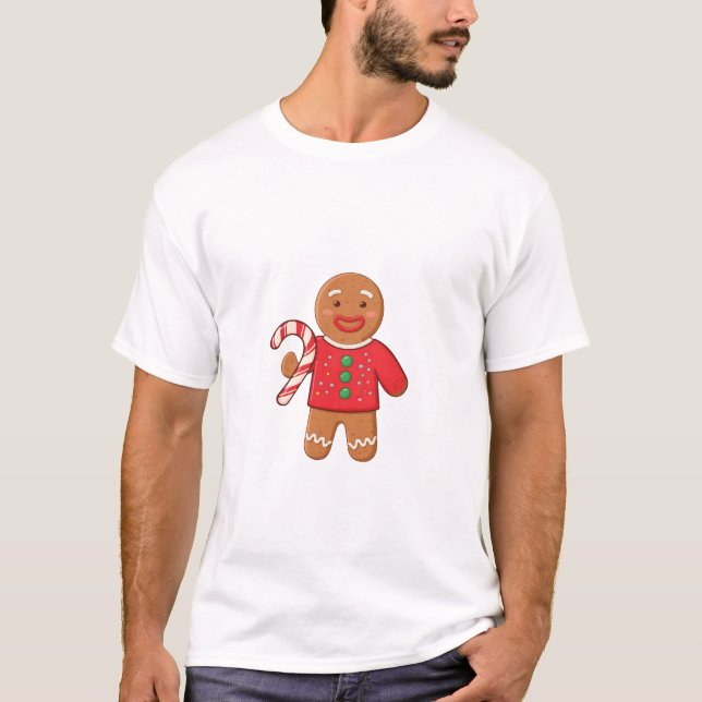 T-shirt Cute Gingerbread Man Holding Candy Cane Christmas (Devant)