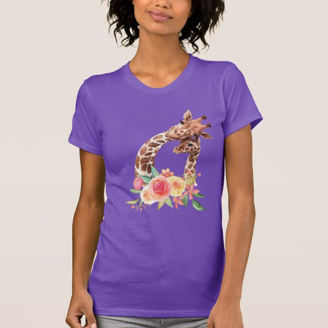 T-shirt Cute Giraffe Aquarelle Maman & Bébé (Devant)