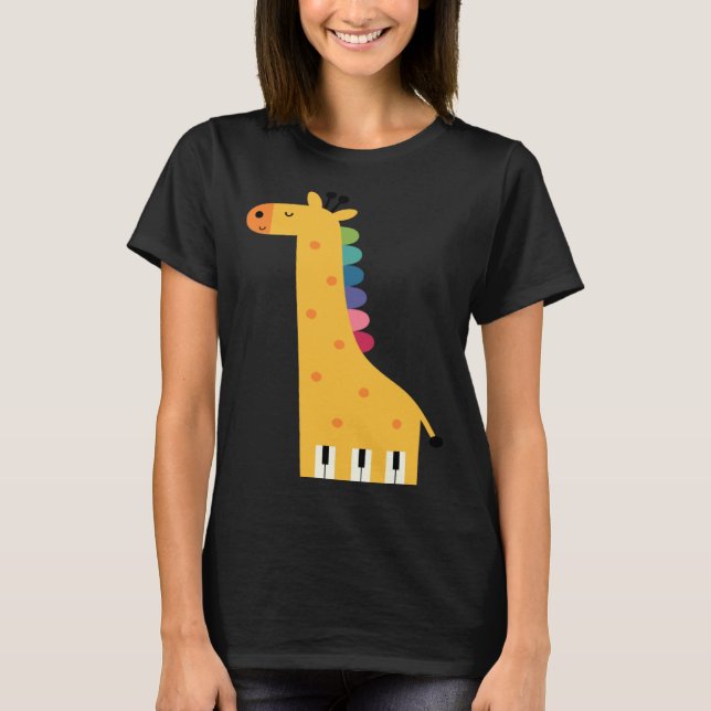 T-shirt Cute Giraffe Piano Music (Devant)