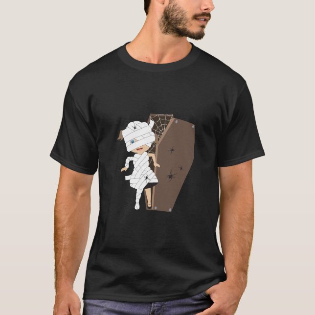 T-shirt Cute Girl Mummy Coffin Halloween Design (Devant)