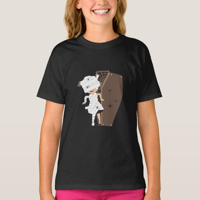 T-shirt Cute Girl Mummy Coffin Halloween Design (Devant)