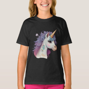 T-shirt Cute Girls' Black Elegant Purple Magique Unicorne