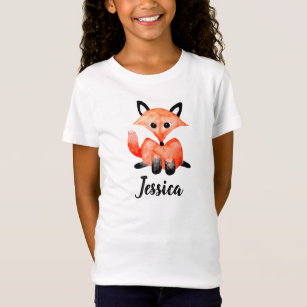 T-Shirt Cute Girls Watercolor Woodland Wildlife Fox & Name
