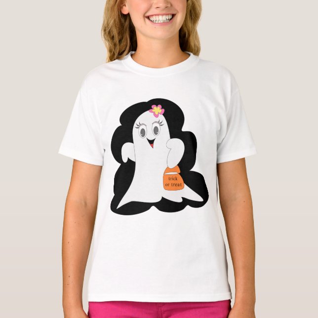 T-shirt Cute Girly Ghost Halloween Trick or Treat (Devant)