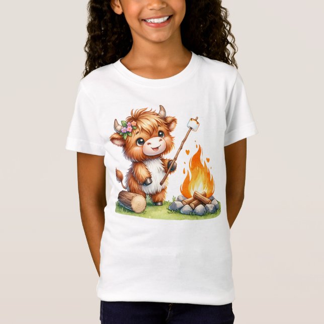 T-Shirt Cute Girly Highland Vache Camping Smores (Devant)