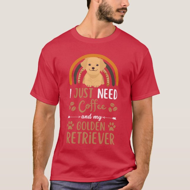 T-shirt Cute golden retriever coffee dog cafe kawaii retro (Devant)