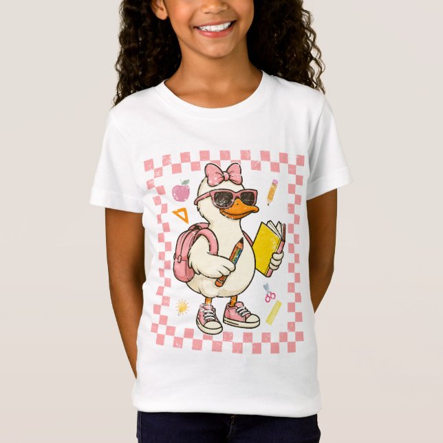 T-Shirt Cute Goose Back To School Coquette Bow First Day (Devant)