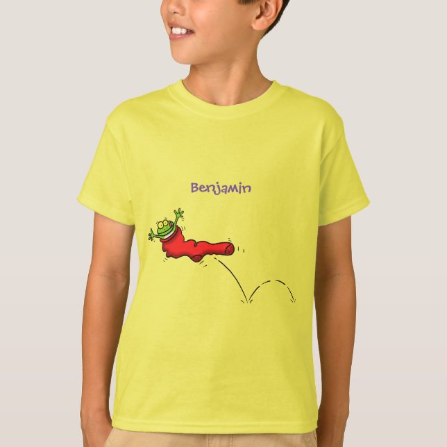 T-shirt Cute grenouille dans une chaussette rouge saut de  (Devant)