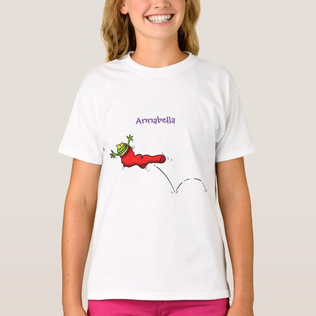 T-shirt Cute grenouille dans une chaussette rouge saut de  (Devant)