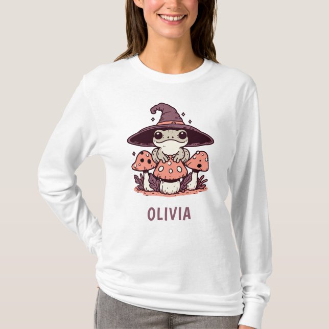 T-shirt Cute grenouille en cuisine sur les champignons (Devant)