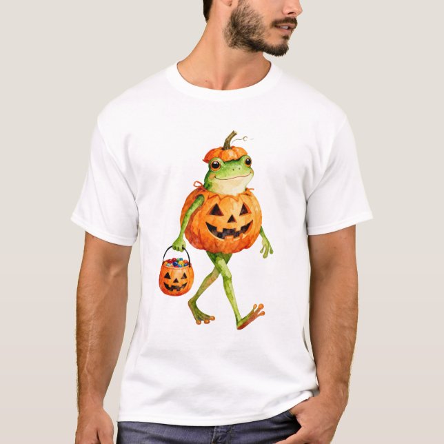 T-shirt Cute grenouille Halloween en costume Citrouille (Devant)
