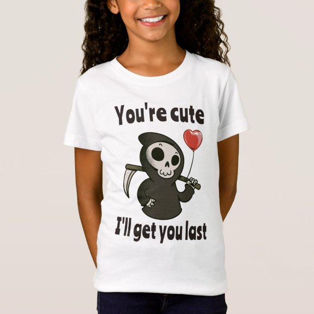 T-Shirt Cute Grim Reaper avec coeur romantique (Devant)