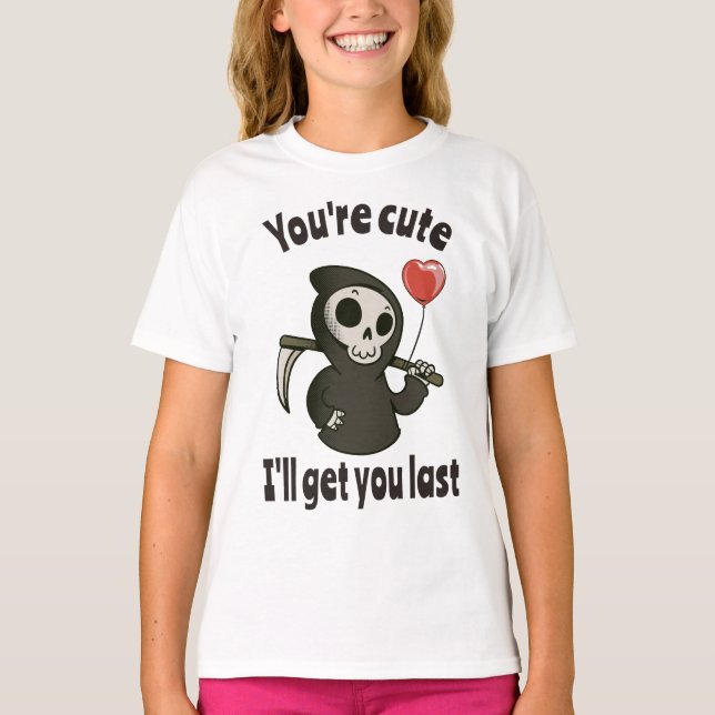 T-shirt Cute Grim Reaper avec coeur romantique (Devant)