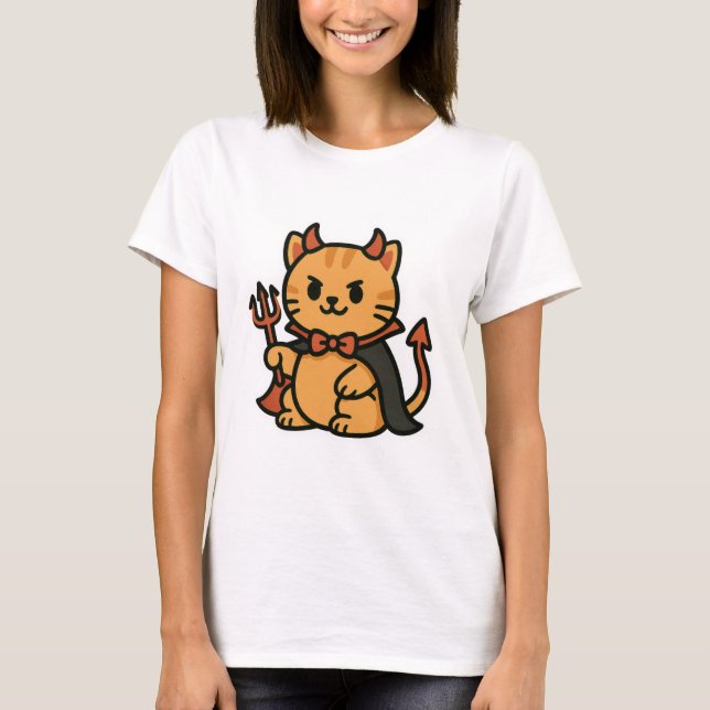 T-shirt Cute Halloween Chat Devil (Devant)