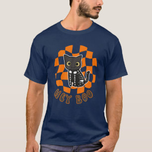 T-shirt Cute Halloween Chat Skeleton Checkerboard Tricot O