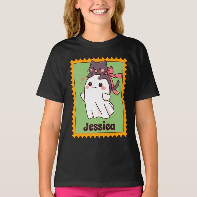 T-shirt Cute Halloween Ghost Custom Name Stamp (Devant)