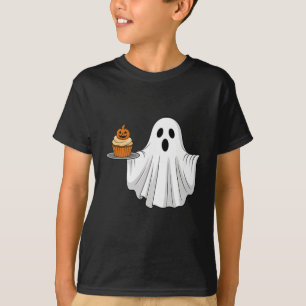 T-shirt Cute Halloween Ghost Holding Citrouille Cupcake Po