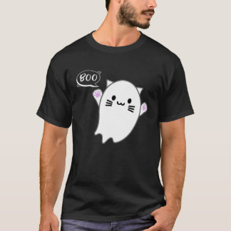 T-shirt Cute Halloween Kitten Cat Flying Ghost Boo Costume
