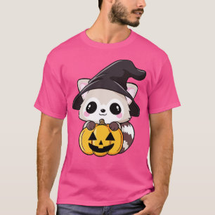 T-shirt Cute Halloween raccoon dans une sorcière casquette