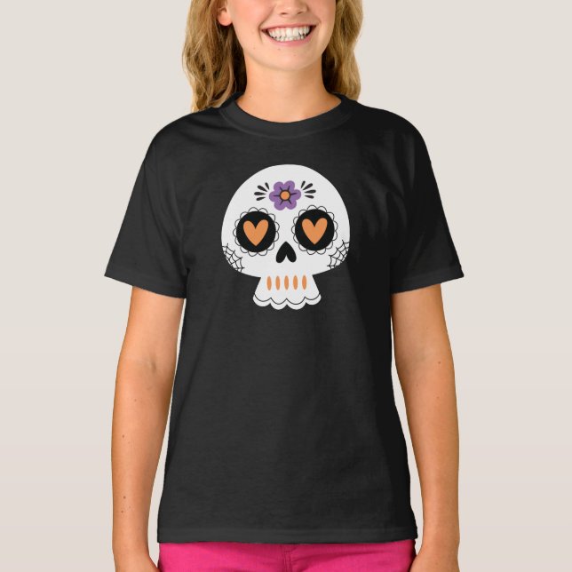 T-shirt Cute Halloween Sugar Skull Girls (Devant)