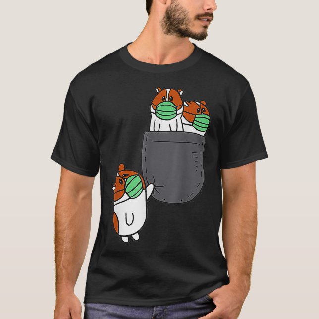 T-shirt Cute hamsters in pocket guinea pig face mask  (Devant)