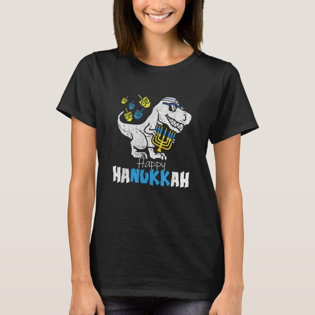 T-shirt Cute Hanukkah Rex Dinosaur Menorasaurus Chanukah B (Devant)