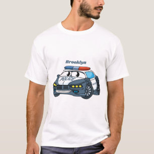 T-shirt Cute happy police car cartoon illustration