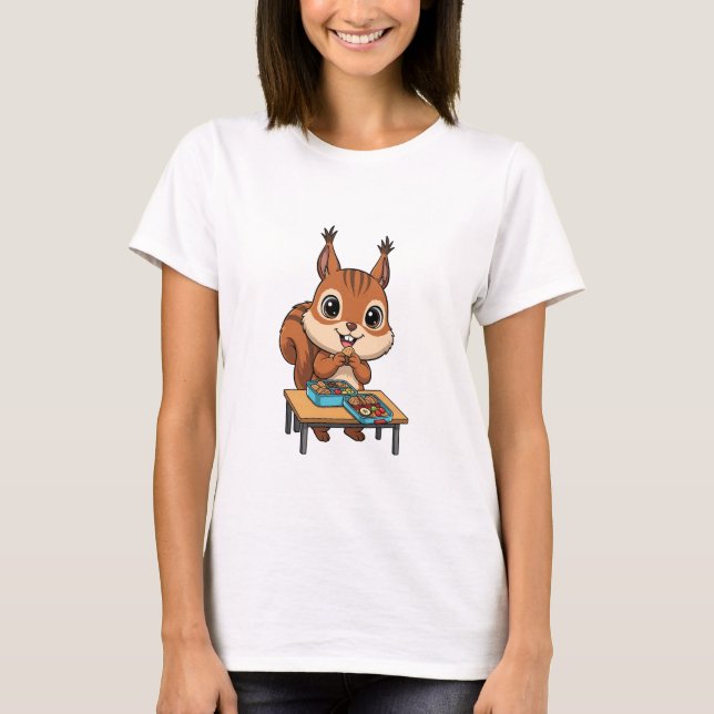 T-shirt Cute Happy Squirrel Eating Lunch From Bento Boxes (Devant)