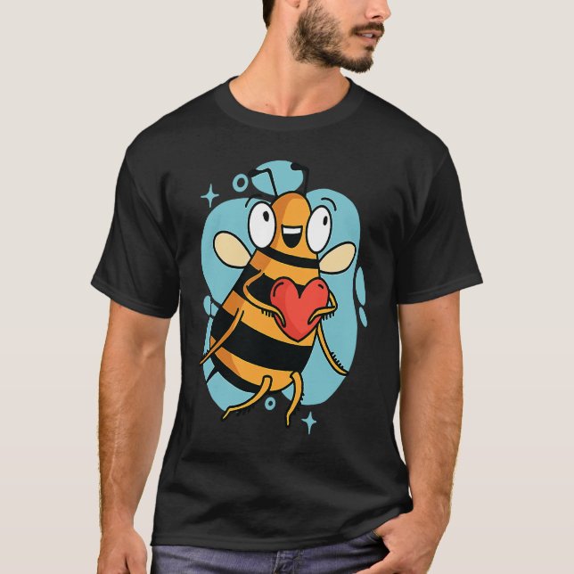 T-shirt Cute Heart Bee Beekeeper Valentine's Day (Devant)