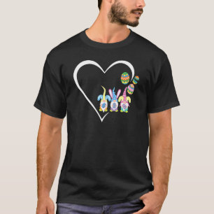 T-shirt Cute Heart Easter Gnome Eggs Hunting Women Spring