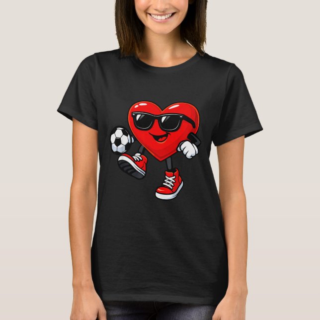 T-shirt Cute Heart Playing Soccer Valentines Day Soccer Bo (Devant)