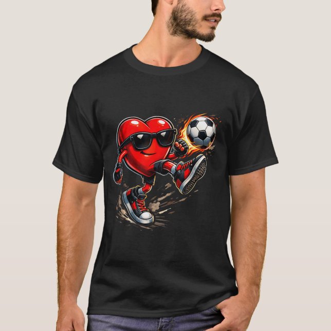 T-shirt Cute Heart Playing Soccer Valentines Day Soccer Bo (Devant)