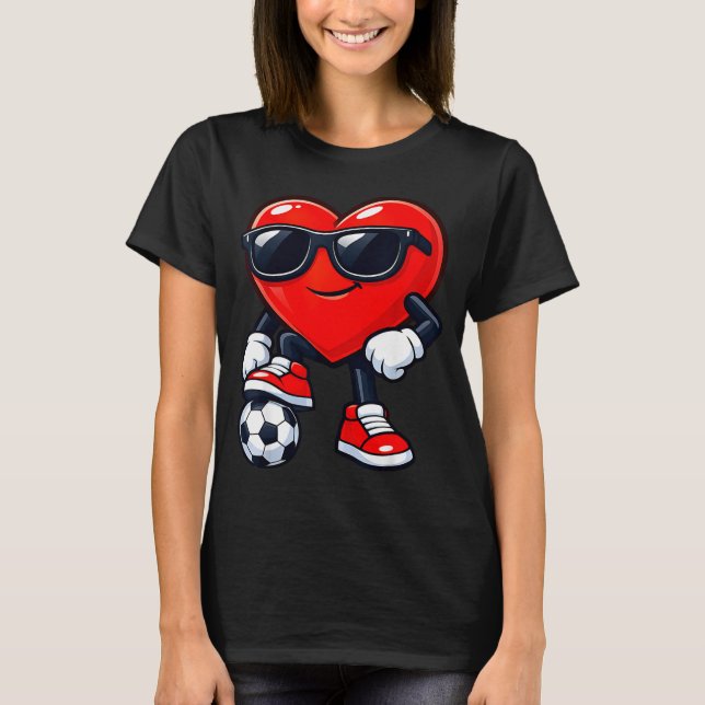 T-shirt Cute Heart Playing Soccer Valentines Day Soccer Bo (Devant)