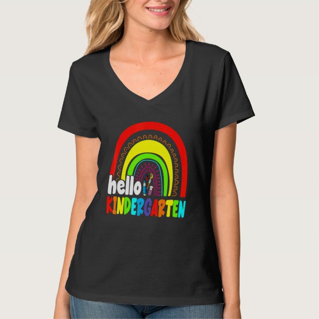 T-shirt Cute Hello Kindergarten Rainbow First Day Of Schoo (Devant)