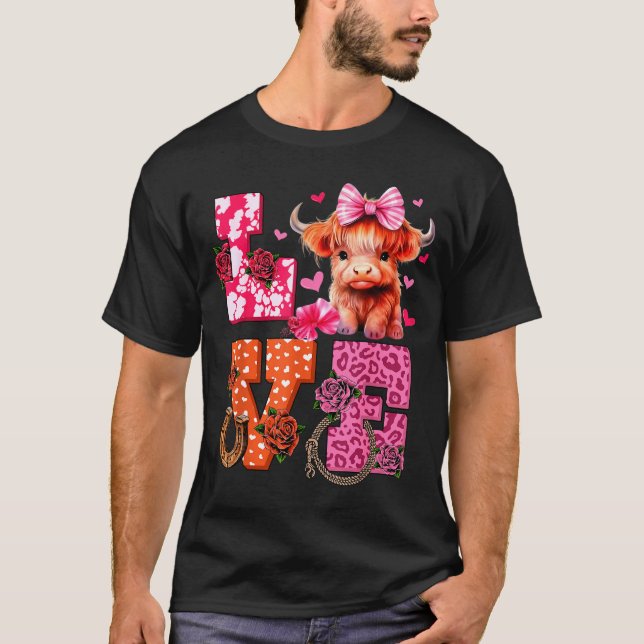 T-shirt Cute Highland Cow And Nk Heart Valentines Day Love (Devant)