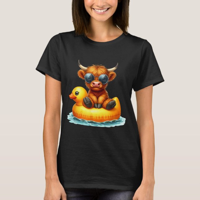 T-shirt Cute Highland Cow Duck Ol Float Summer Vibes Swimm (Devant)