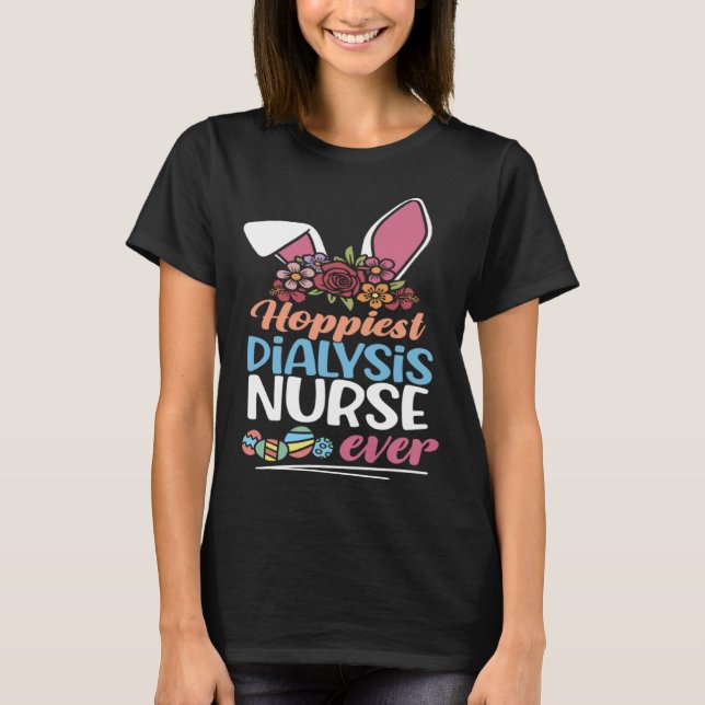 T-shirt Cute Hoppiest Dialysis Nurse Ever Bunny Ear Red Pl (Devant)