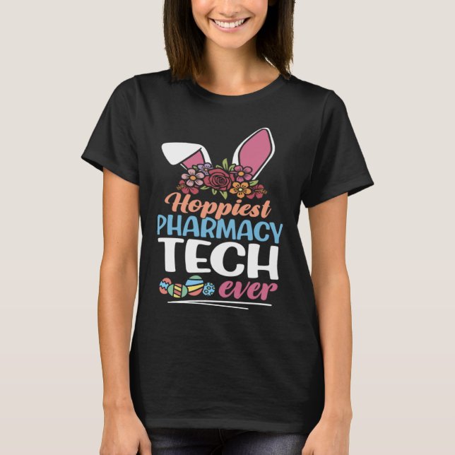 T-shirt Cute Hoppiest Pharmacy Tech Ever Bunny Ear Red Pla (Devant)