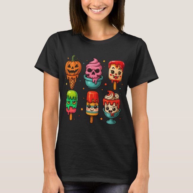 T-shirt Cute Horror Summer Popsicle Halloween Ice Cream  (Devant)