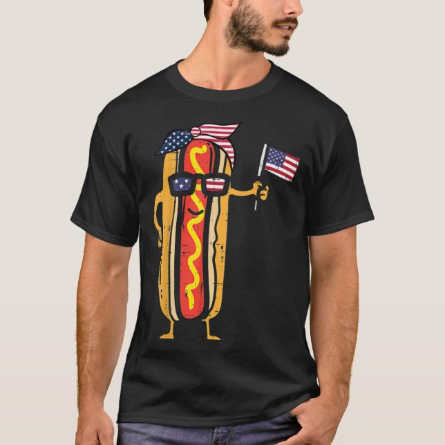 T-shirt Cute Hotdog Bun Sunglasses Happy 4th Of July Ameri (Devant)