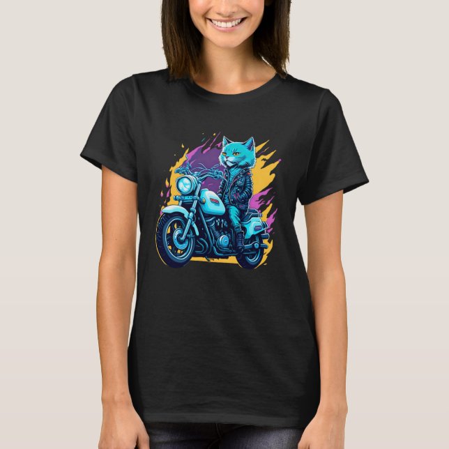T-shirt Cute house cat riding on a motorcycle  Christmas (Devant)